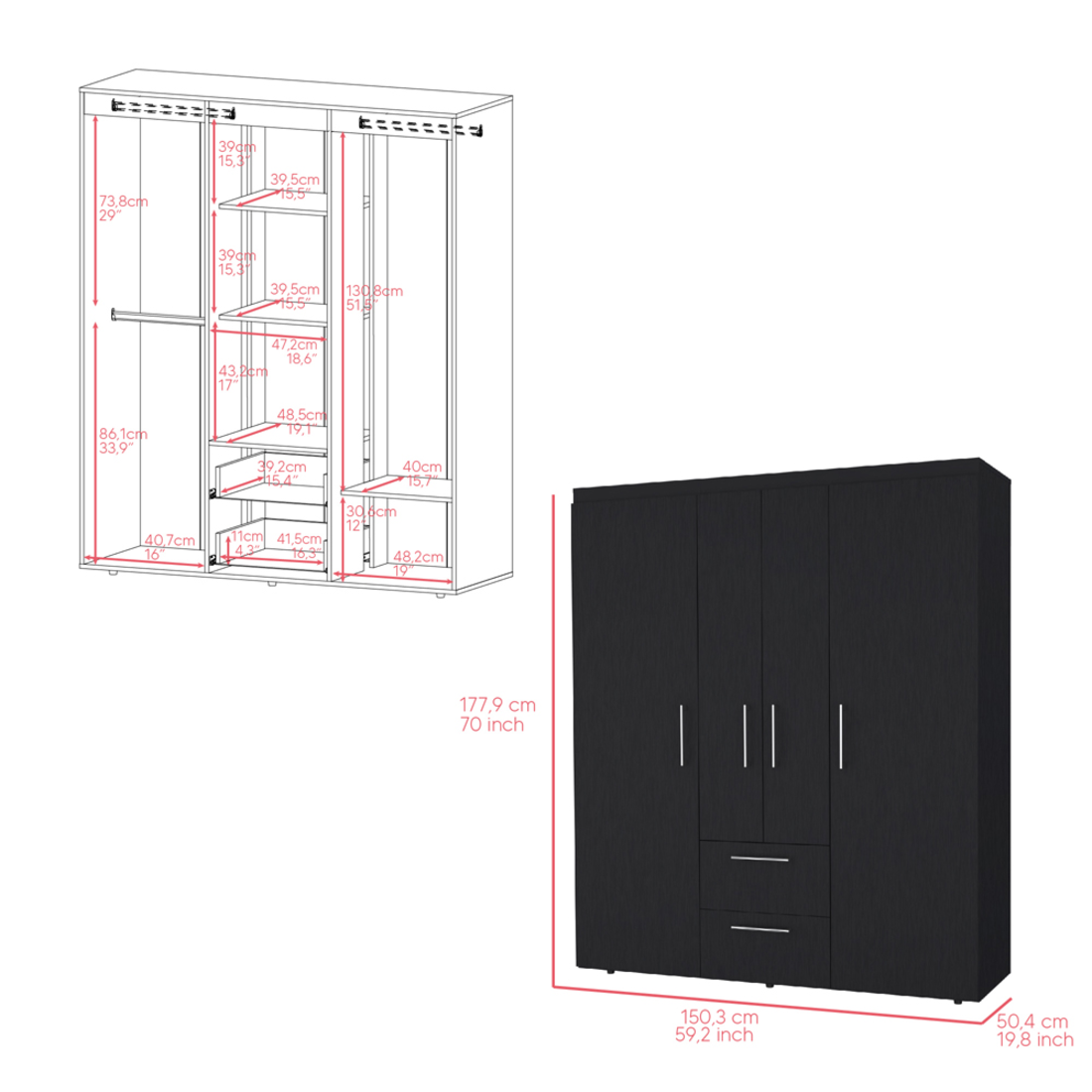 59" Black Two Drawer Combo Dresser-6