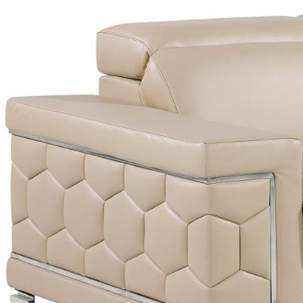 71" Beige And Silver Genuine Leather Loveseat-8