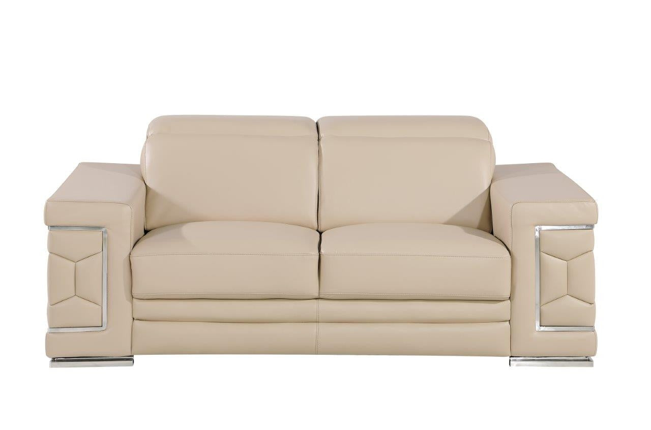71" Beige And Silver Genuine Leather Loveseat-2