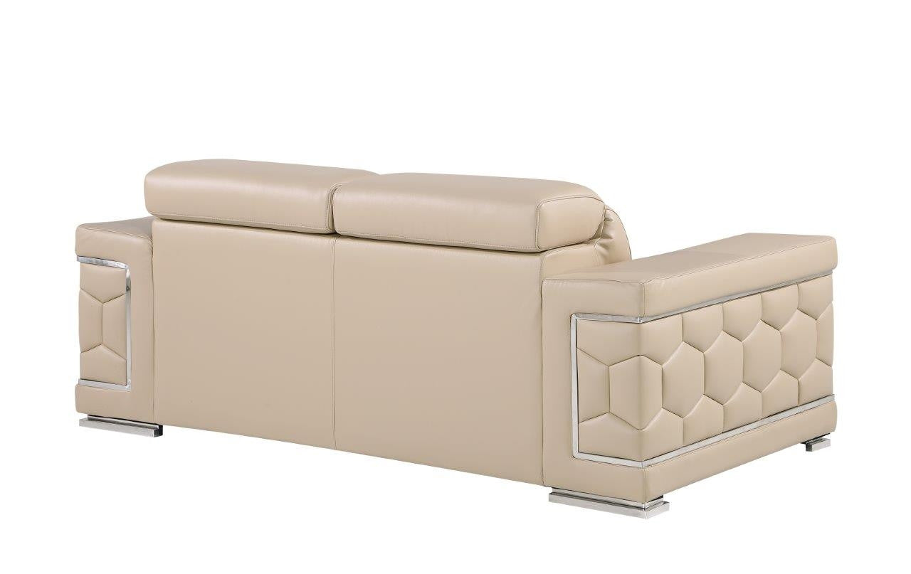 71" Beige And Silver Genuine Leather Loveseat-3