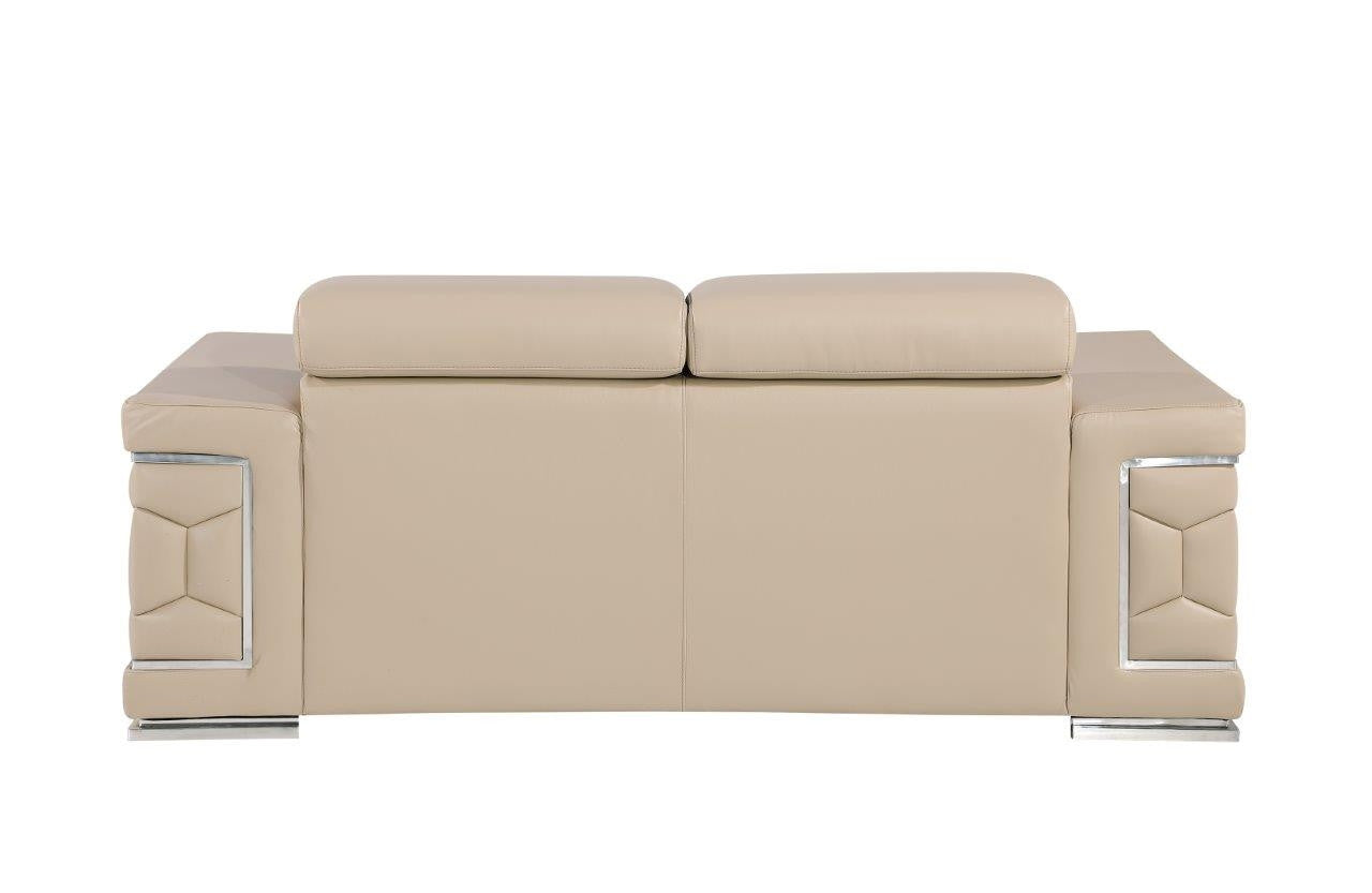 71" Beige And Silver Genuine Leather Loveseat-4
