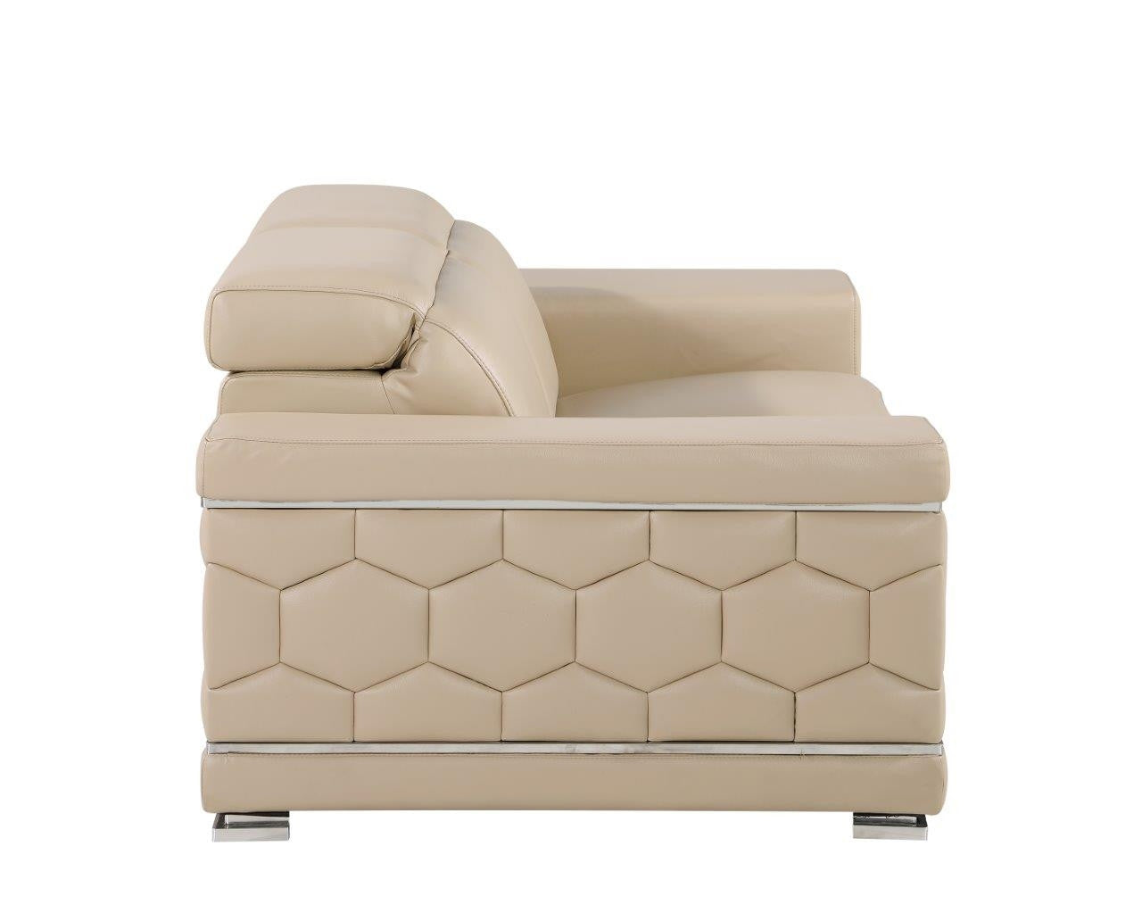 71" Beige And Silver Genuine Leather Loveseat-5