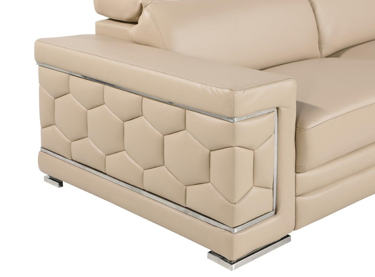 71" Beige And Silver Genuine Leather Loveseat-6