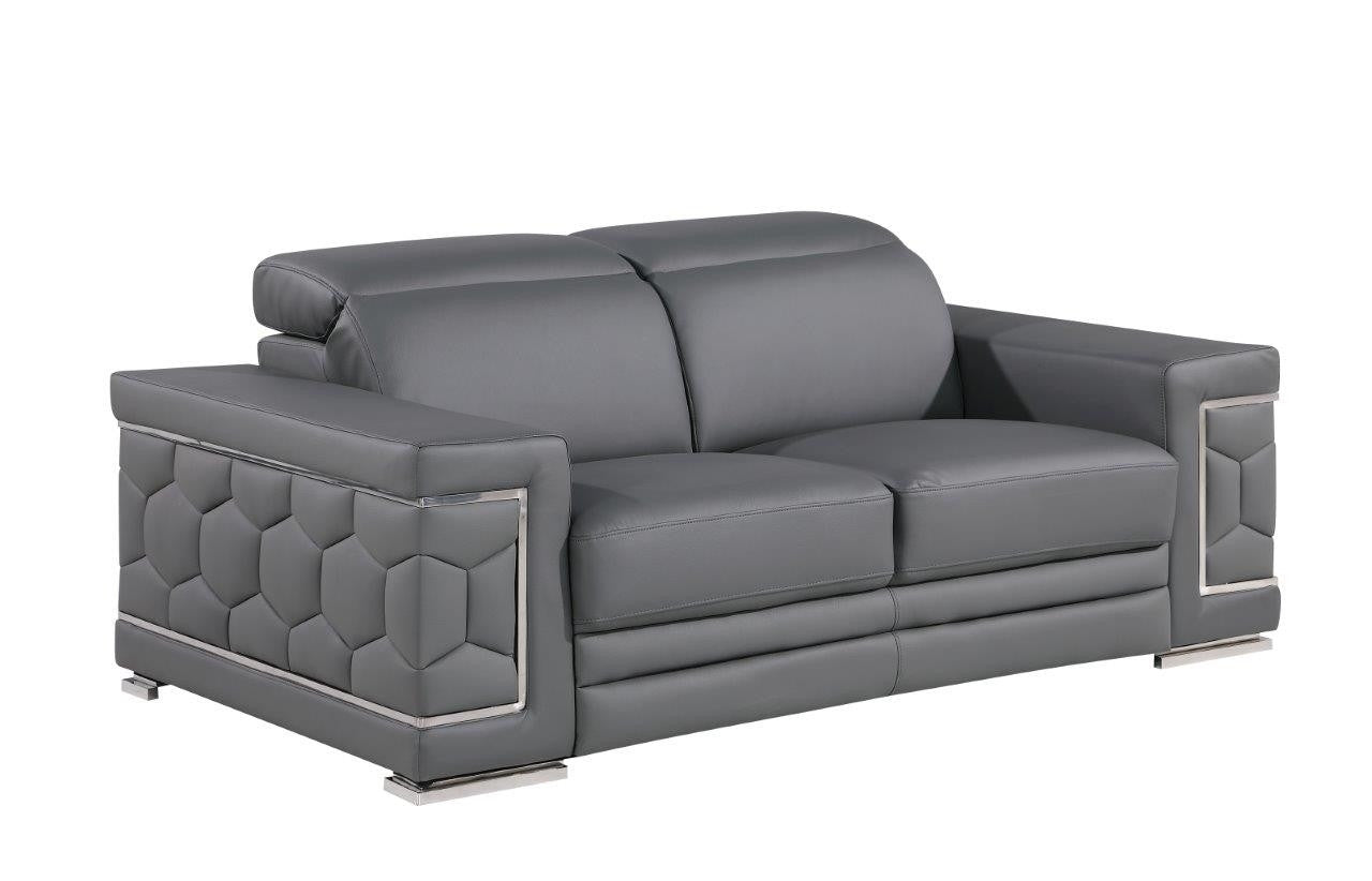 71" Gray And Silver Genuine Leather Loveseat-0