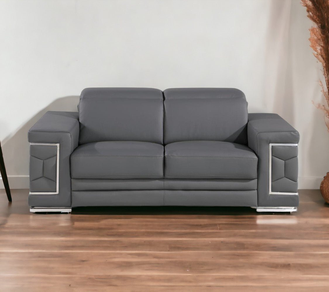 71" Gray And Silver Genuine Leather Loveseat-1