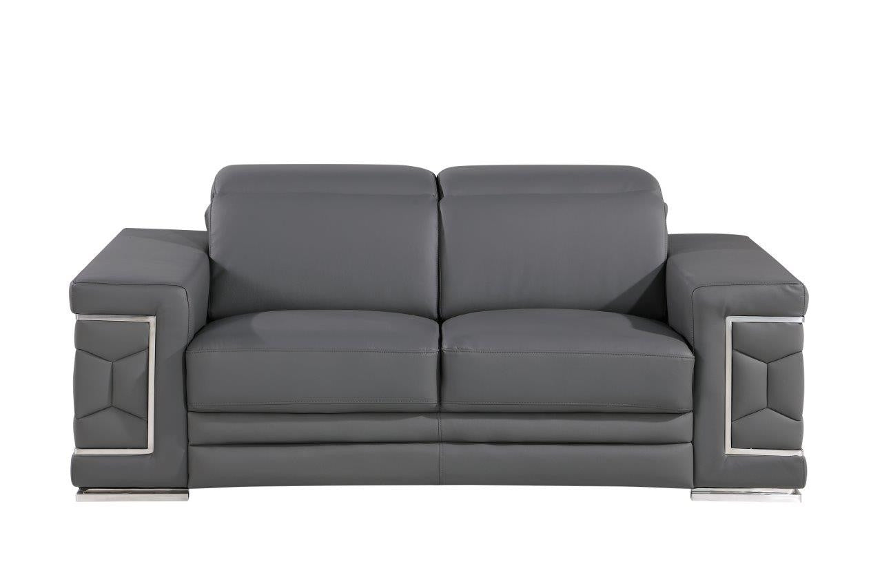 71" Gray And Silver Genuine Leather Loveseat-3