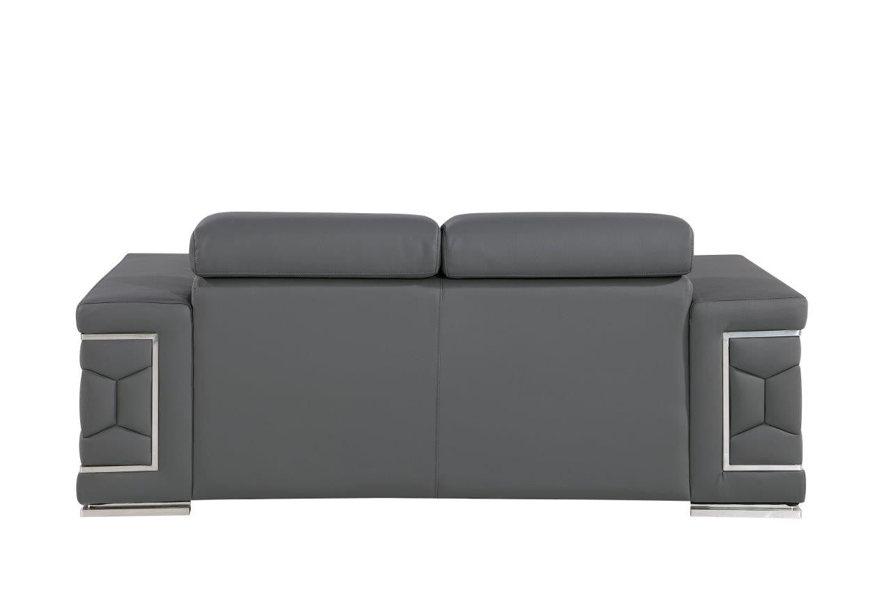 71" Gray And Silver Genuine Leather Loveseat-4