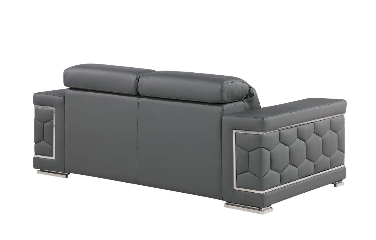71" Gray And Silver Genuine Leather Loveseat-5