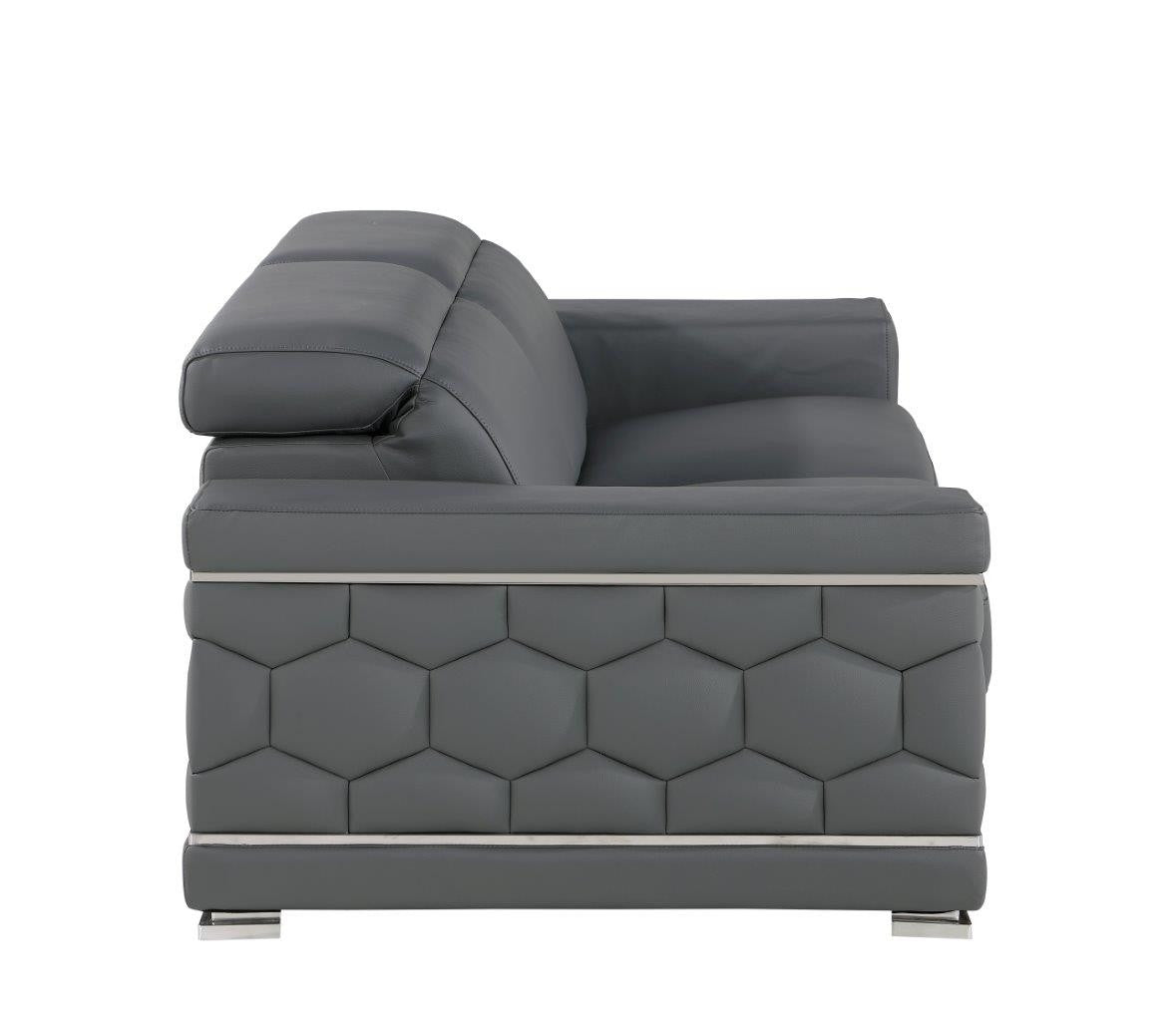71" Gray And Silver Genuine Leather Loveseat-6