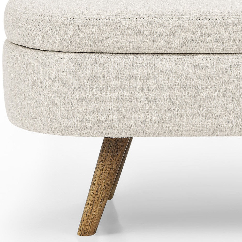 44" Beige and Brown Linen Upholstered Storage Bench with Flip Top-4