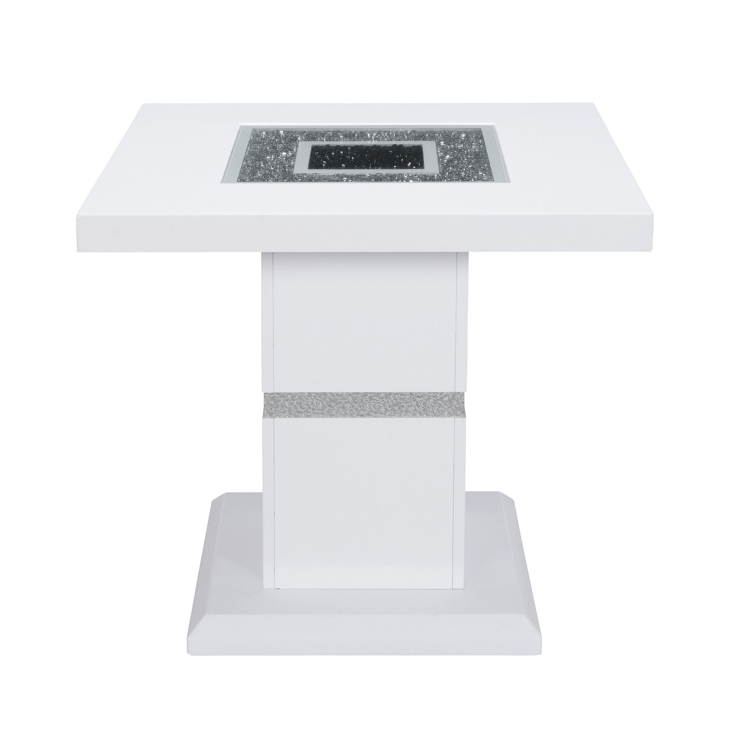 24" White and Silver Glass and Wood Faux Crystal Bling Square Pedestal End Table-3