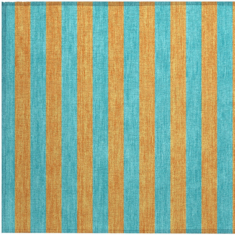 2' X 3' Aqua Striped Washable Non Skid Indoor Outdoor Area Rug-6
