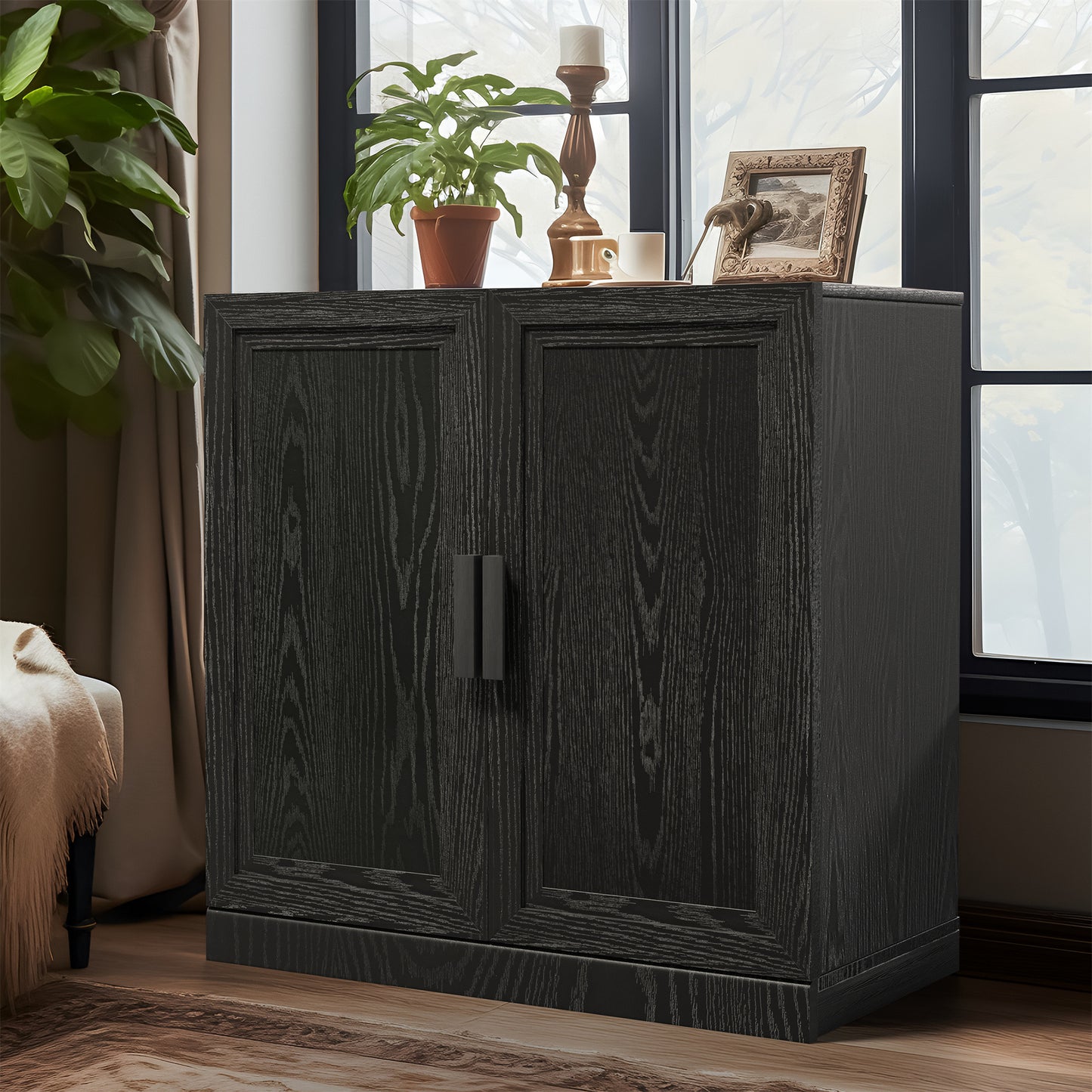 31" Black Textured Door Accent Cabinet With Three Shelves-5