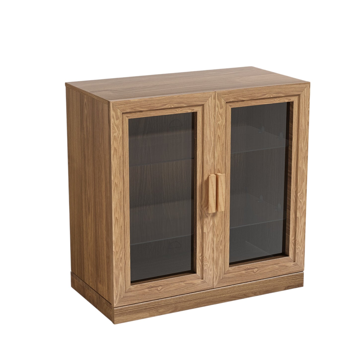 31" Natural And Clear Glass Door Accent Cabinet With Three Shelves-1