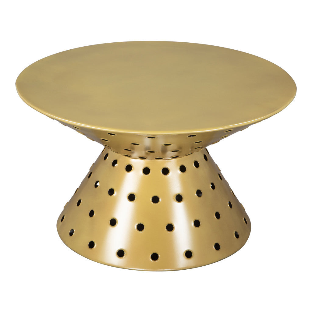 30" Gold Iron Round Pedestal Coffee Table-2