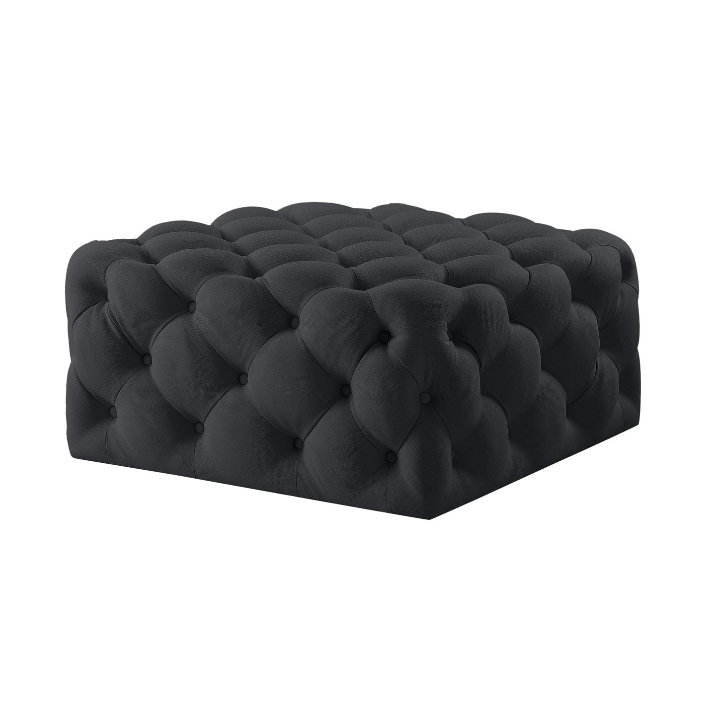 33" Black Velvet Rolling Tufted Cocktail Ottoman-1
