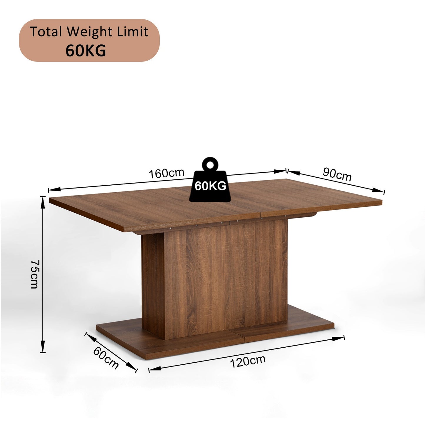 63" Brown Wood Self-Storing Leaf Pedestal Base Extendable Dining Table-7