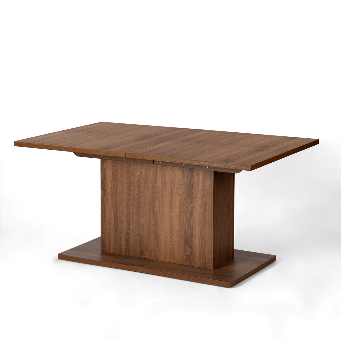 63" Brown Wood Self-Storing Leaf Pedestal Base Extendable Dining Table-3