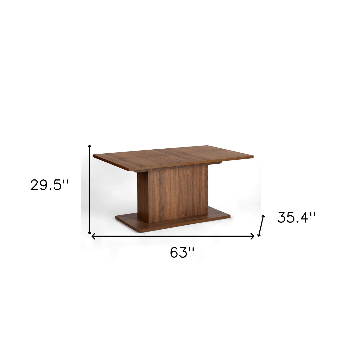 63" Brown Wood Self-Storing Leaf Pedestal Base Extendable Dining Table-6