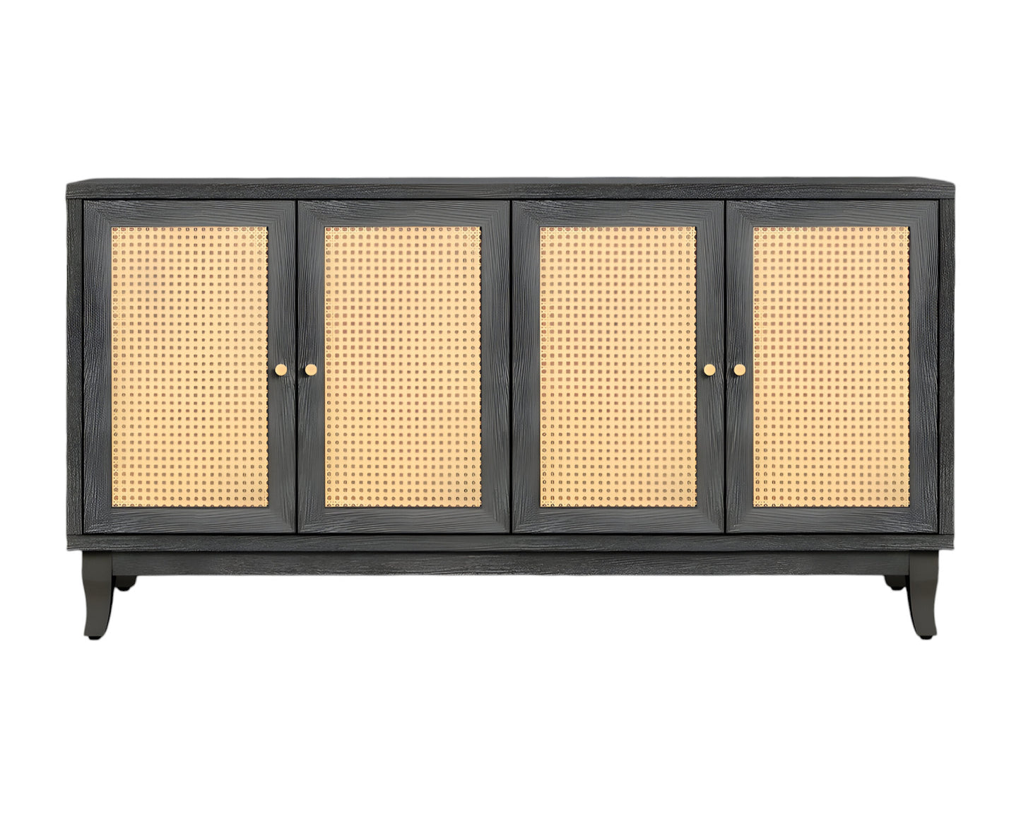 65" Charcoal and Natural Wood and Rattan Sideboard with Four Doors-3