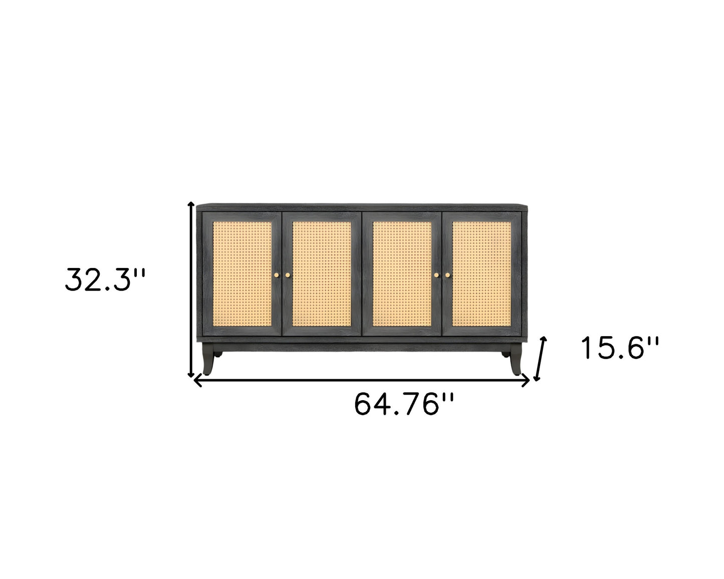 65" Charcoal and Natural Wood and Rattan Sideboard with Four Doors-4