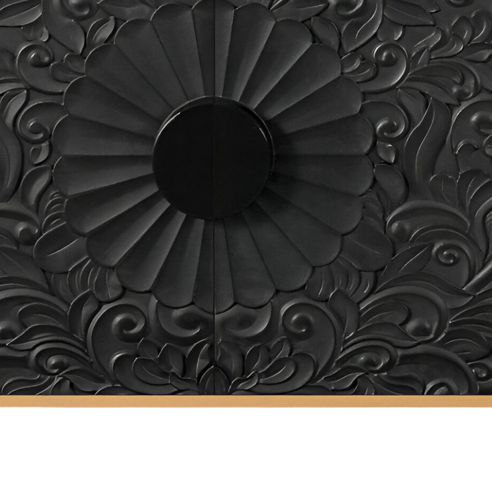 68" Natural and Black Distressed Carved Floral Sideboard with Four Doors-2