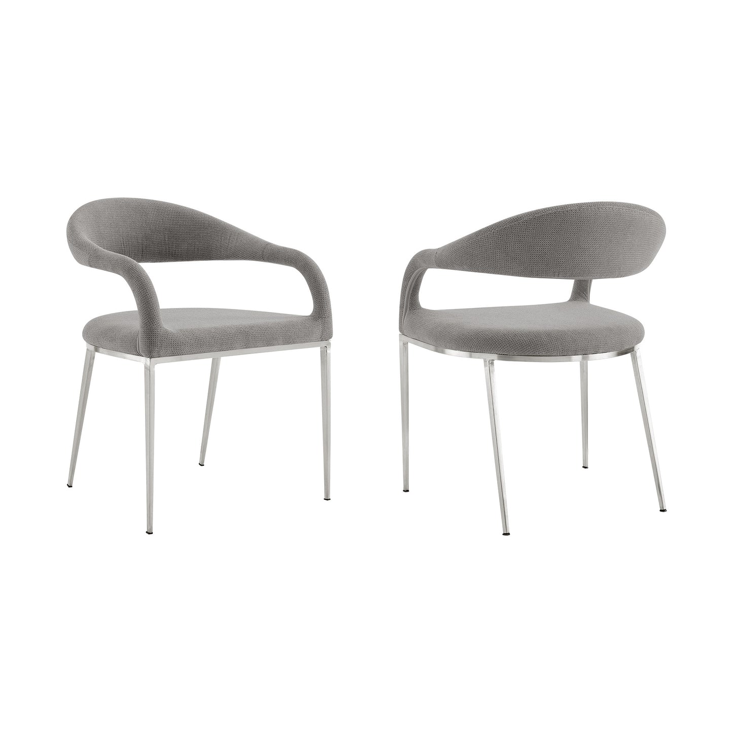 Set of Two Gray And Silver Upholstered Polyester Open Back Dining Arm Chairs-5