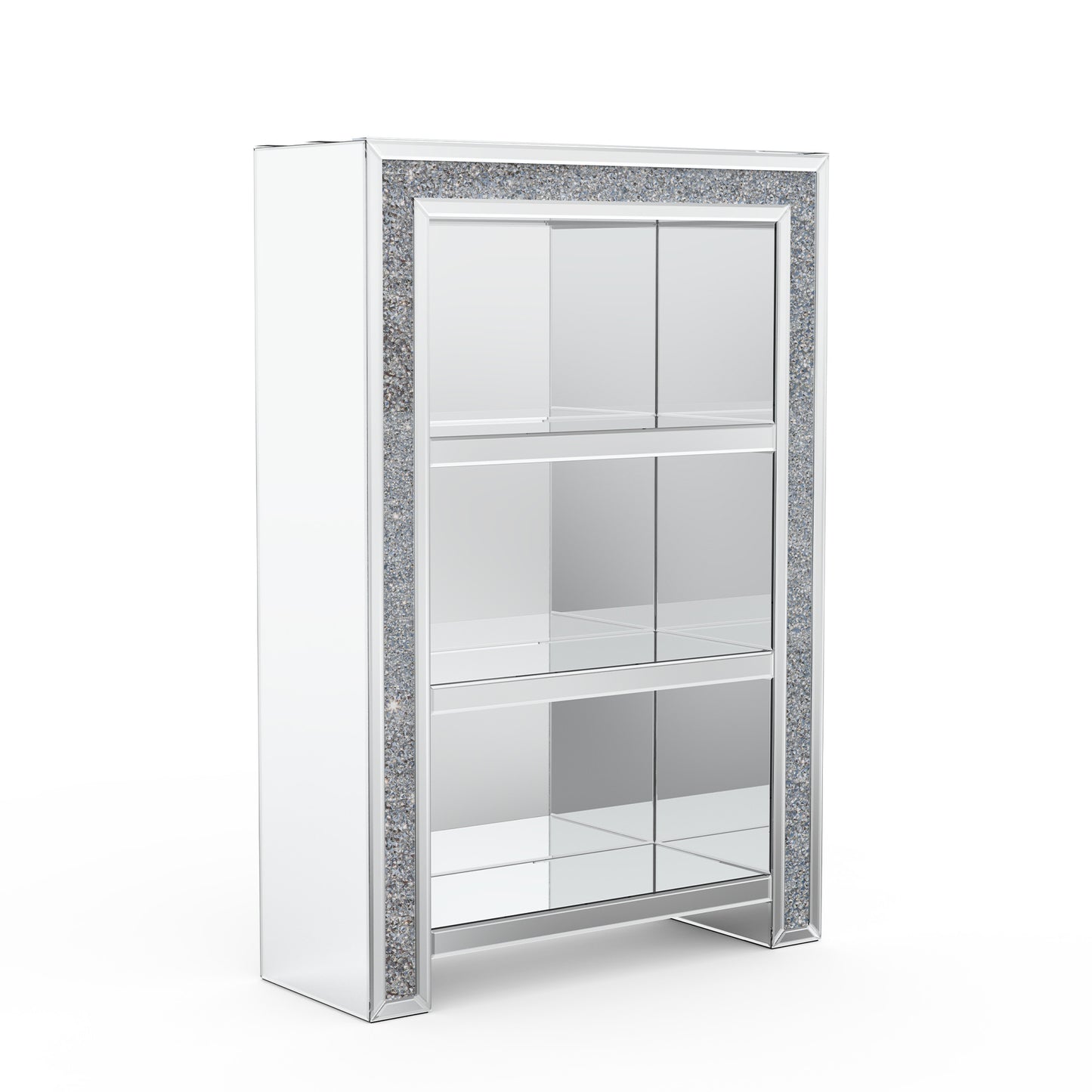 47" Silver And Clear Mirrored Glass And Faux Crystal Bling Accent Cabinet-2