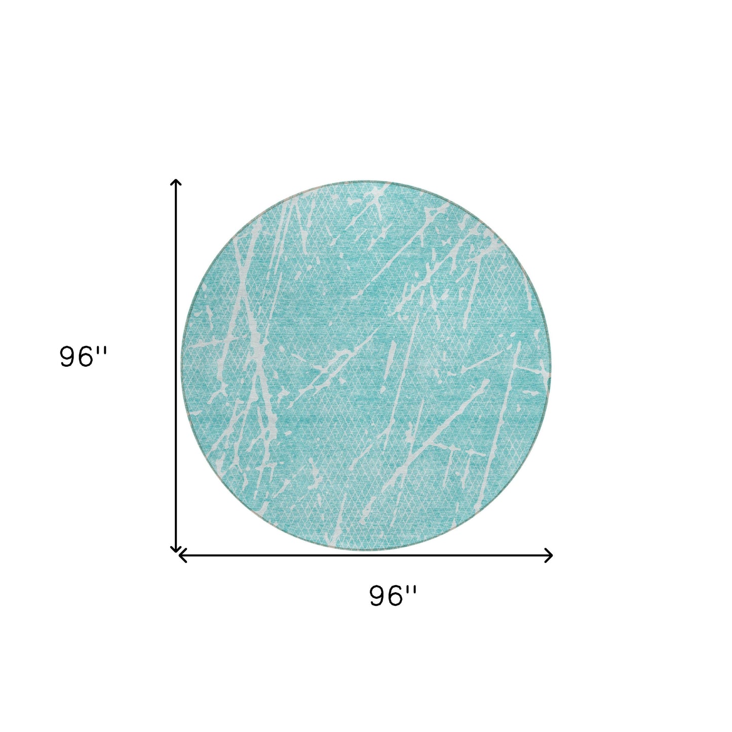 8' Teal Blue And Ivory Round Abstract Washable Indoor Outdoor Area Rug-2