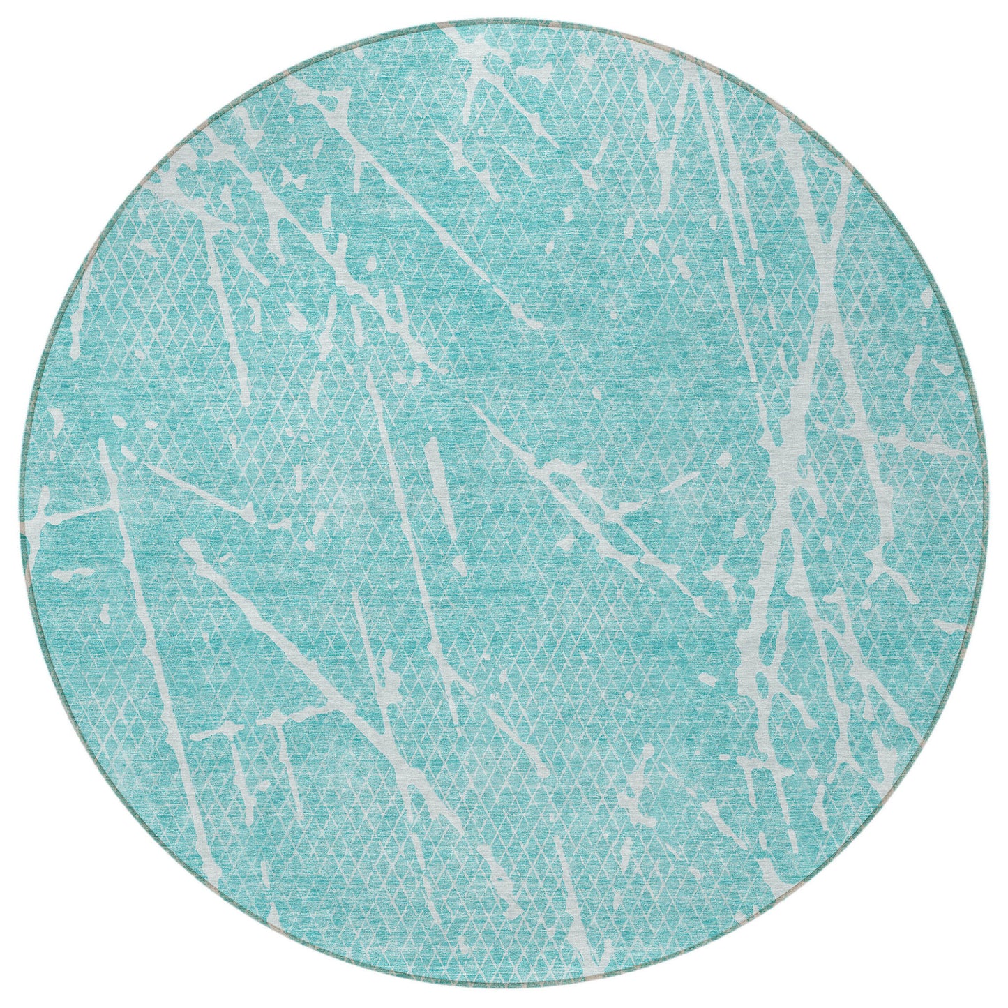 8' Teal Blue And Ivory Round Abstract Washable Indoor Outdoor Area Rug-3