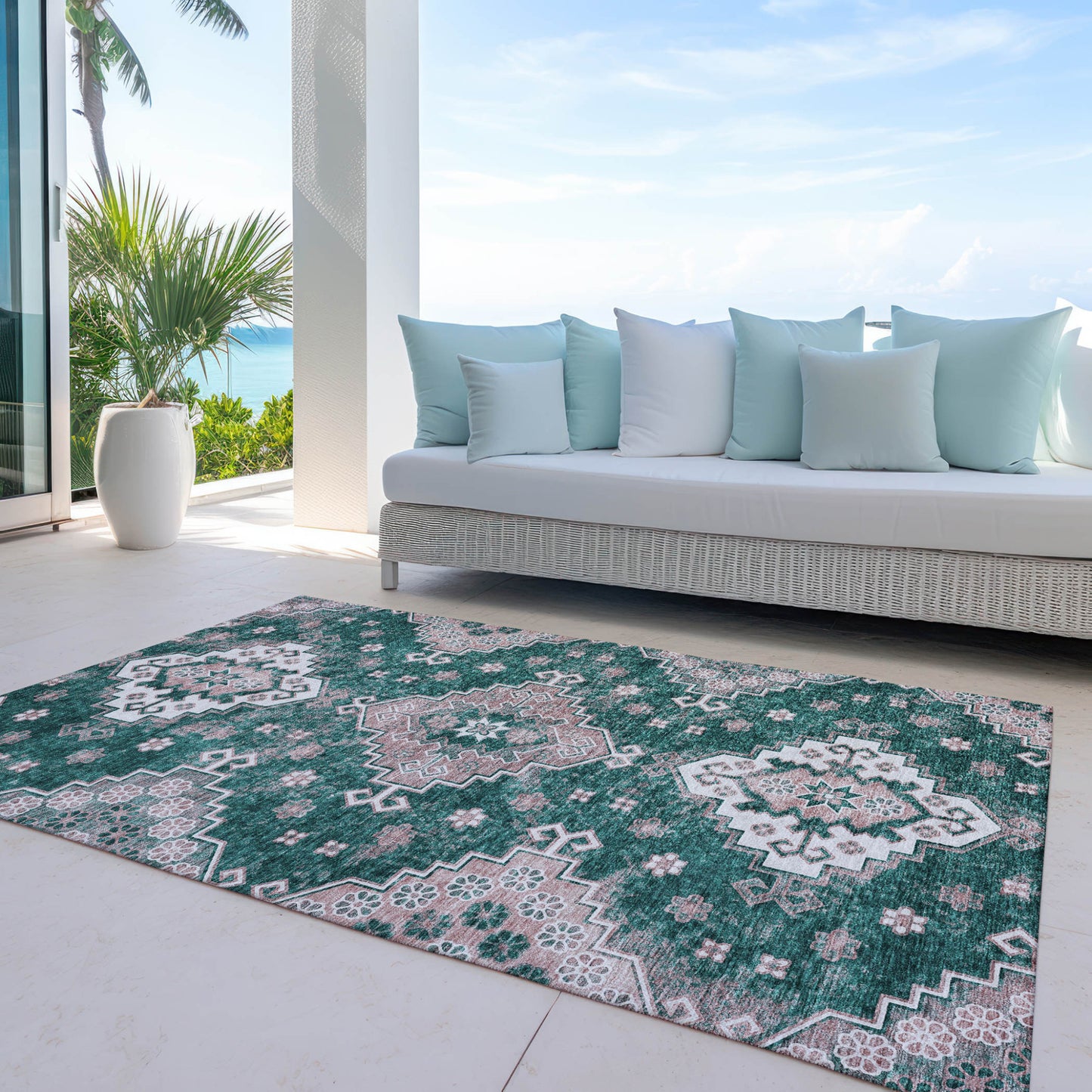 3' X 5' Emerald Brown And Ivory Medallion Washable Indoor Outdoor Area Rug-7