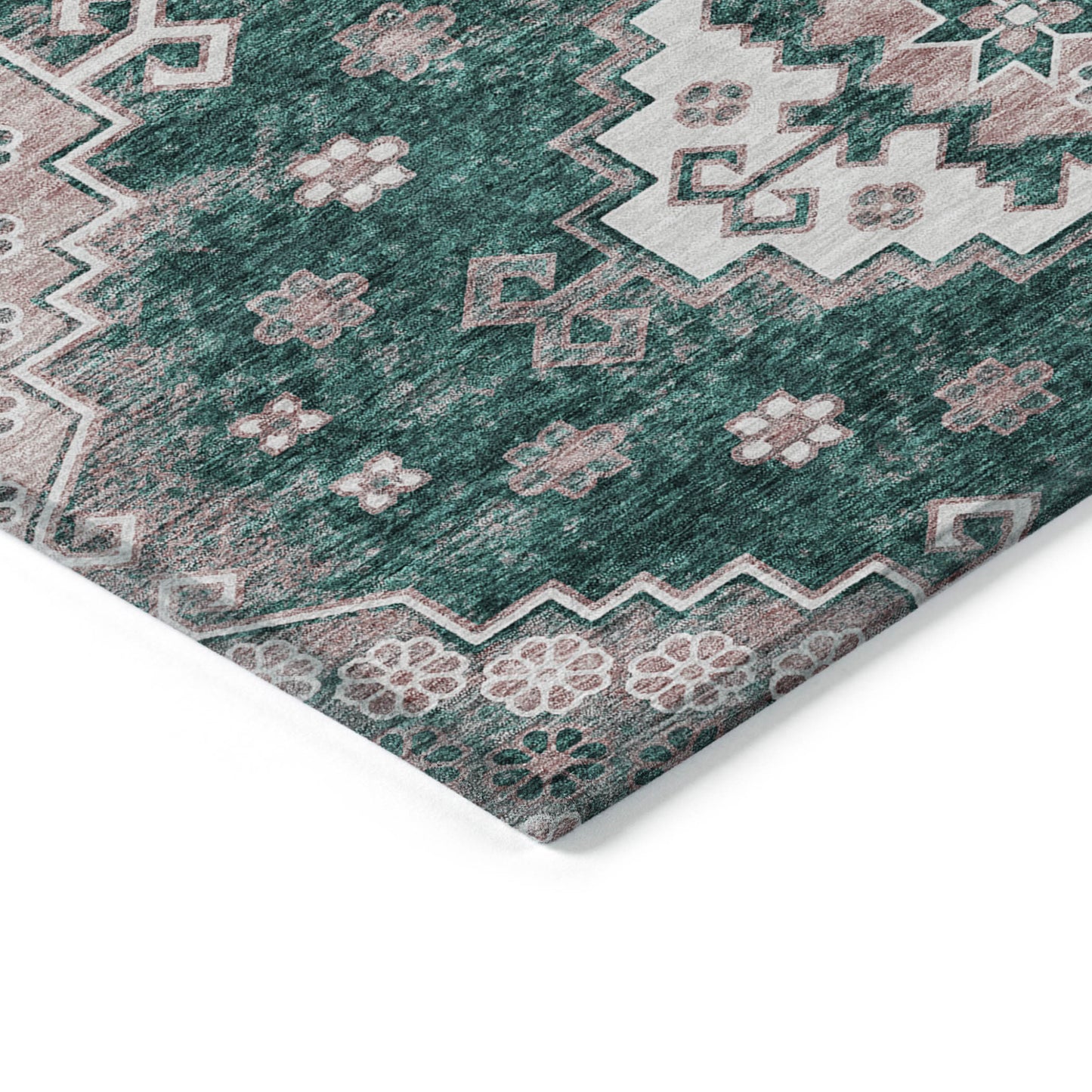 3' X 5' Emerald Brown And Ivory Medallion Washable Indoor Outdoor Area Rug-4