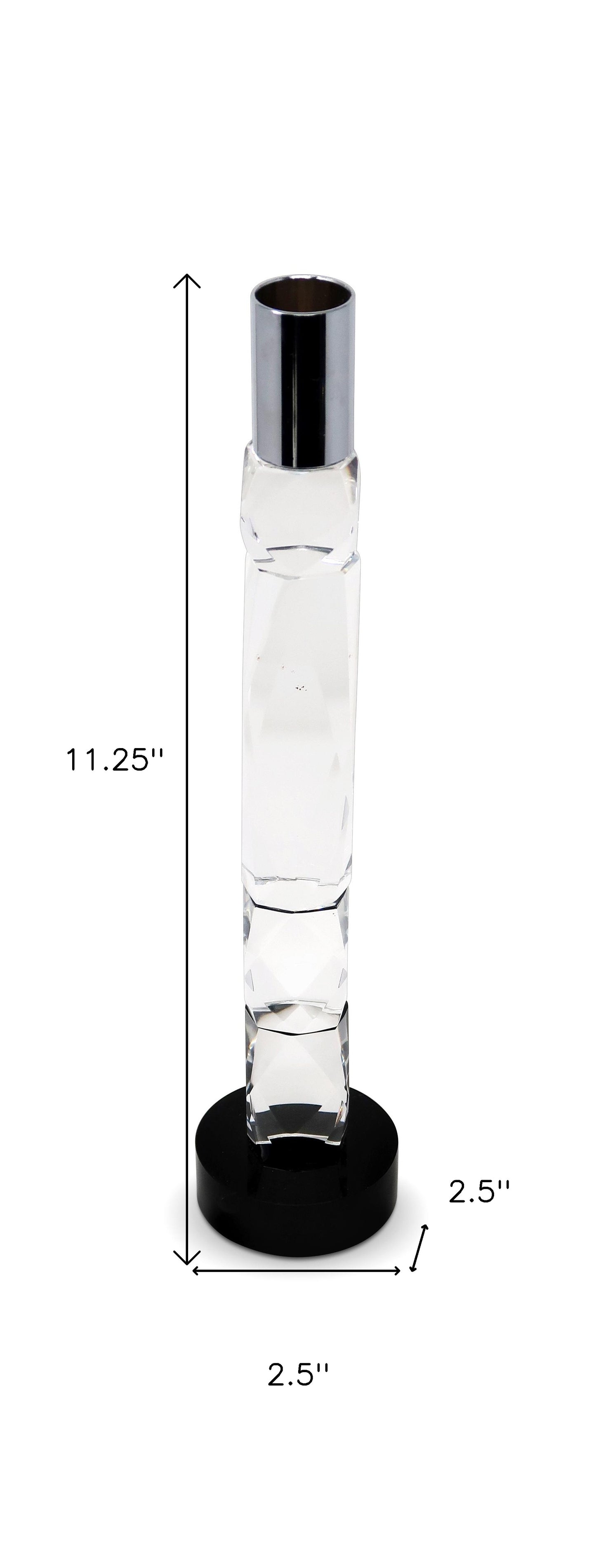 11" Silver Clear And Black Crystal Tabletop Taper Candlestick-6