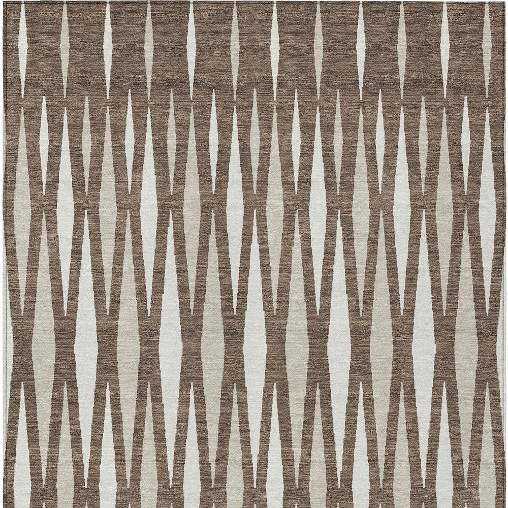 5' X 8' Brown And Ivory Geometric Washable Indoor Outdoor Area Rug-6