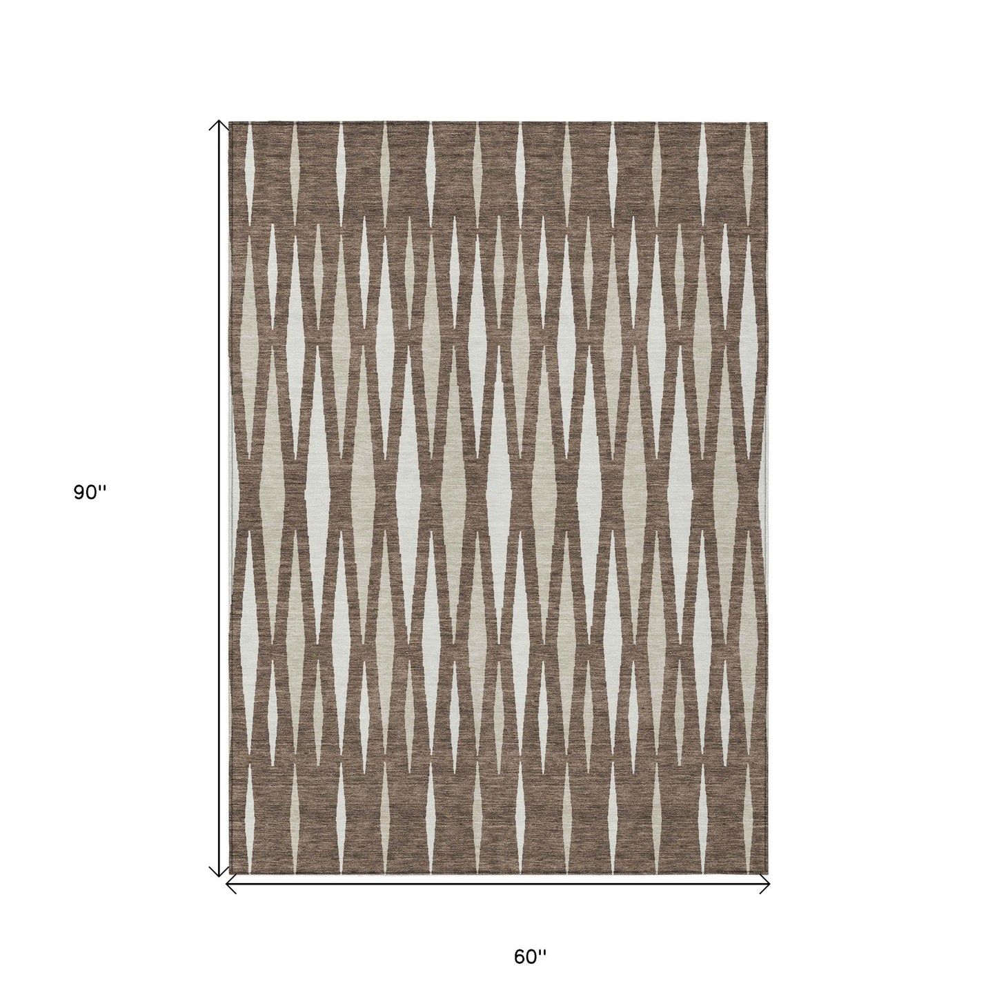 5' X 8' Brown And Ivory Geometric Washable Indoor Outdoor Area Rug-2
