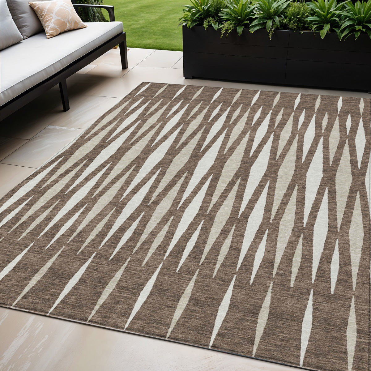 5' X 8' Brown And Ivory Geometric Washable Indoor Outdoor Area Rug-0