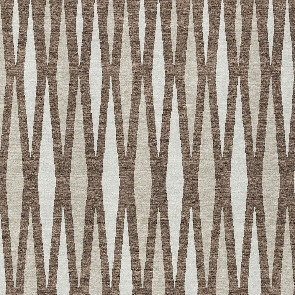 5' X 8' Brown And Ivory Geometric Washable Indoor Outdoor Area Rug-5