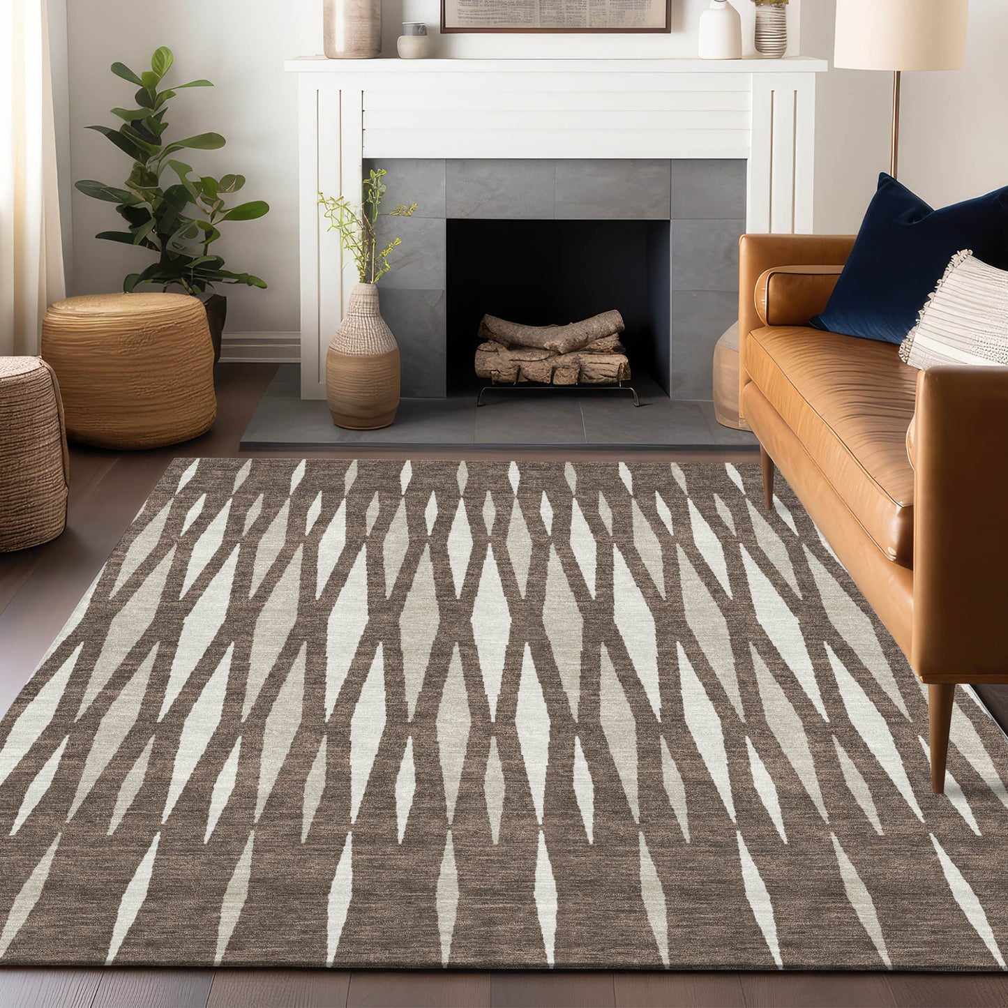 5' X 8' Brown And Ivory Geometric Washable Indoor Outdoor Area Rug-8