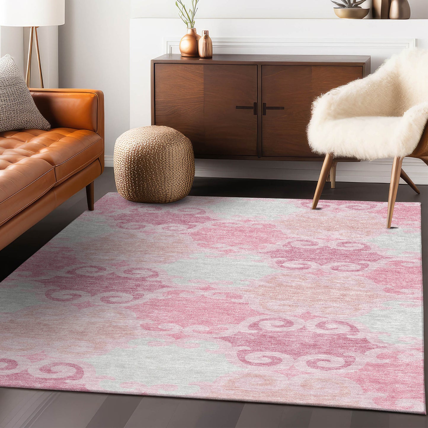 3' X 5' Pink And Gray Trellis Washable Indoor Outdoor Area Rug-8