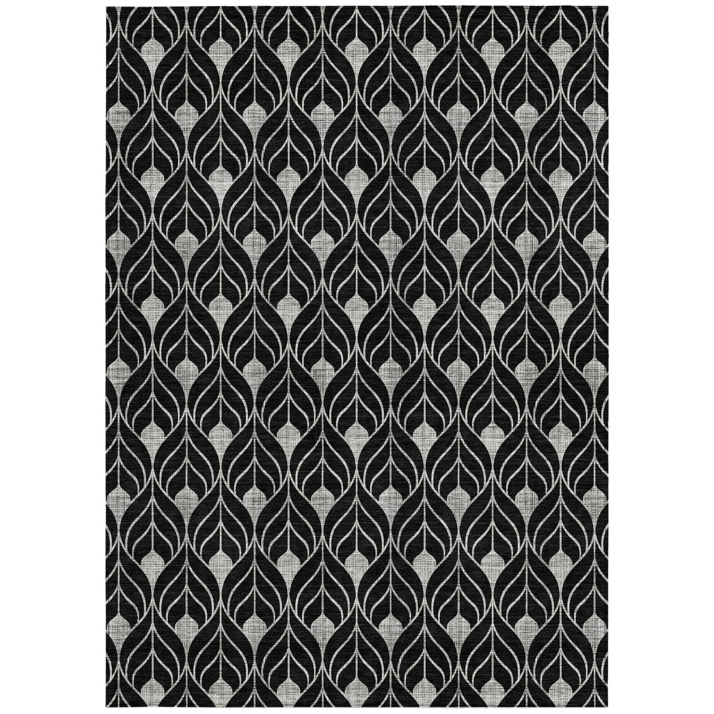 3' X 5' Black And Ivory Geometric Washable Indoor Outdoor Area Rug-5