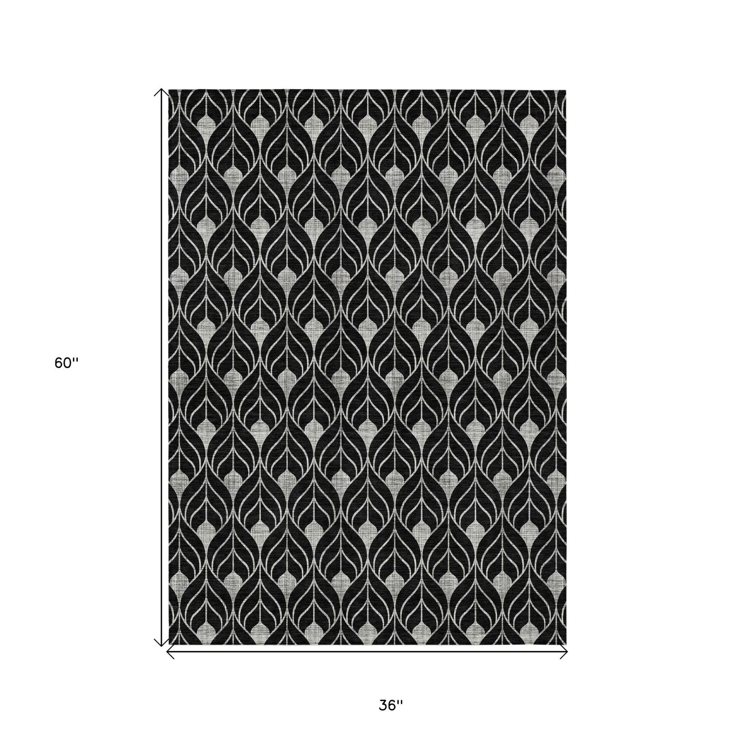 3' X 5' Black And Ivory Geometric Washable Indoor Outdoor Area Rug-2