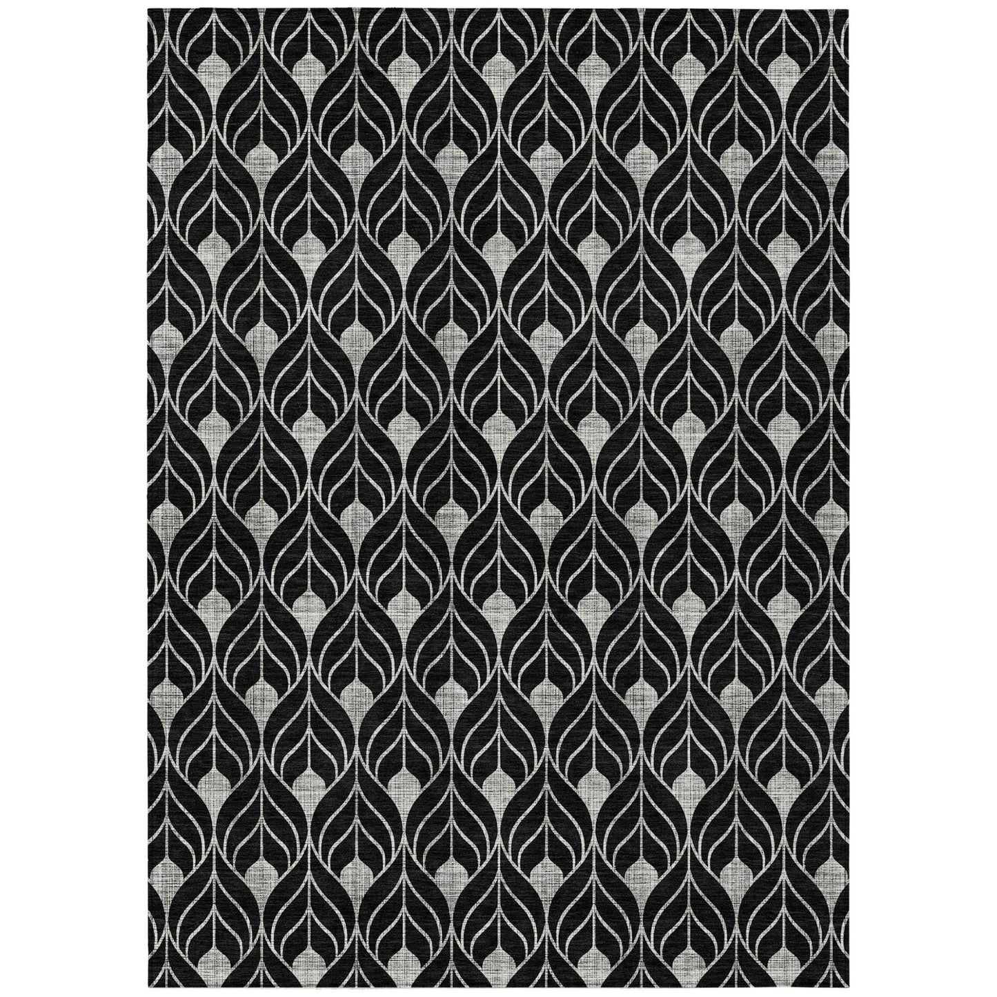 3' X 5' Black And Ivory Geometric Washable Indoor Outdoor Area Rug-1