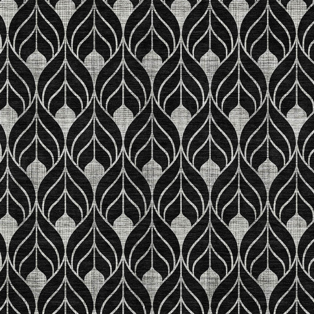 3' X 5' Black And Ivory Geometric Washable Indoor Outdoor Area Rug-4