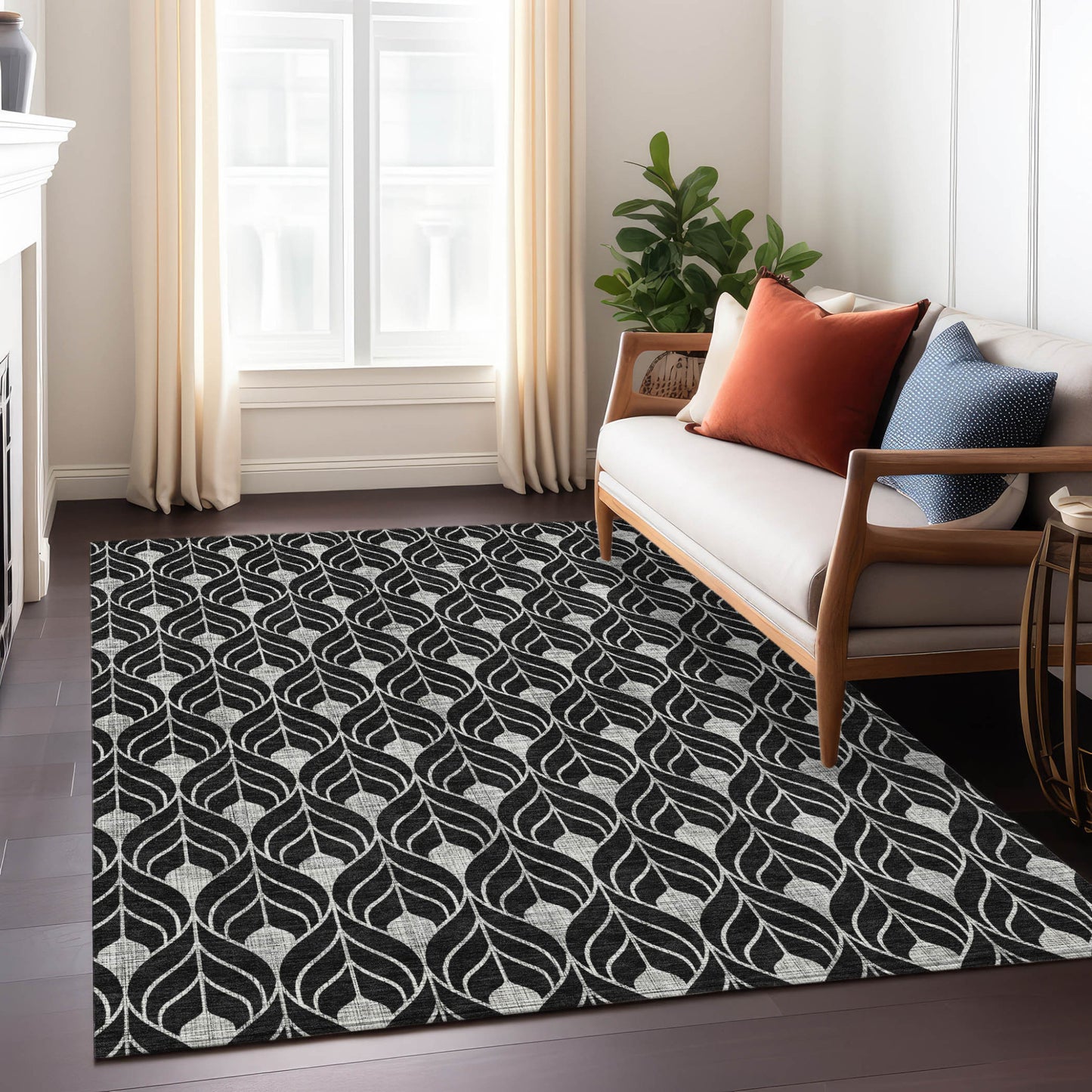 3' X 5' Black And Ivory Geometric Washable Indoor Outdoor Area Rug-8