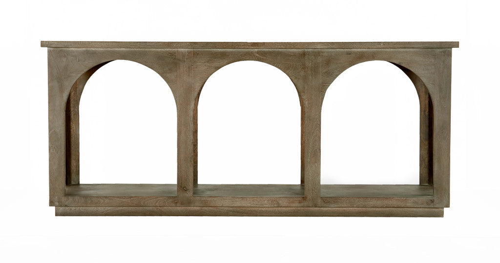 77" Brown Solid Wood Distressed Console Table With Arch Detailing-3