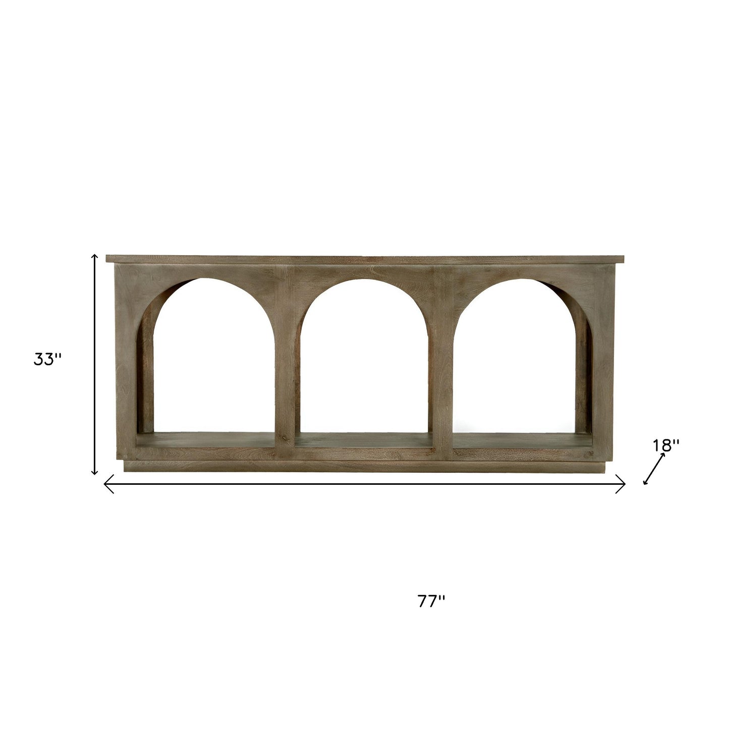 77" Brown Solid Wood Distressed Console Table With Arch Detailing-8