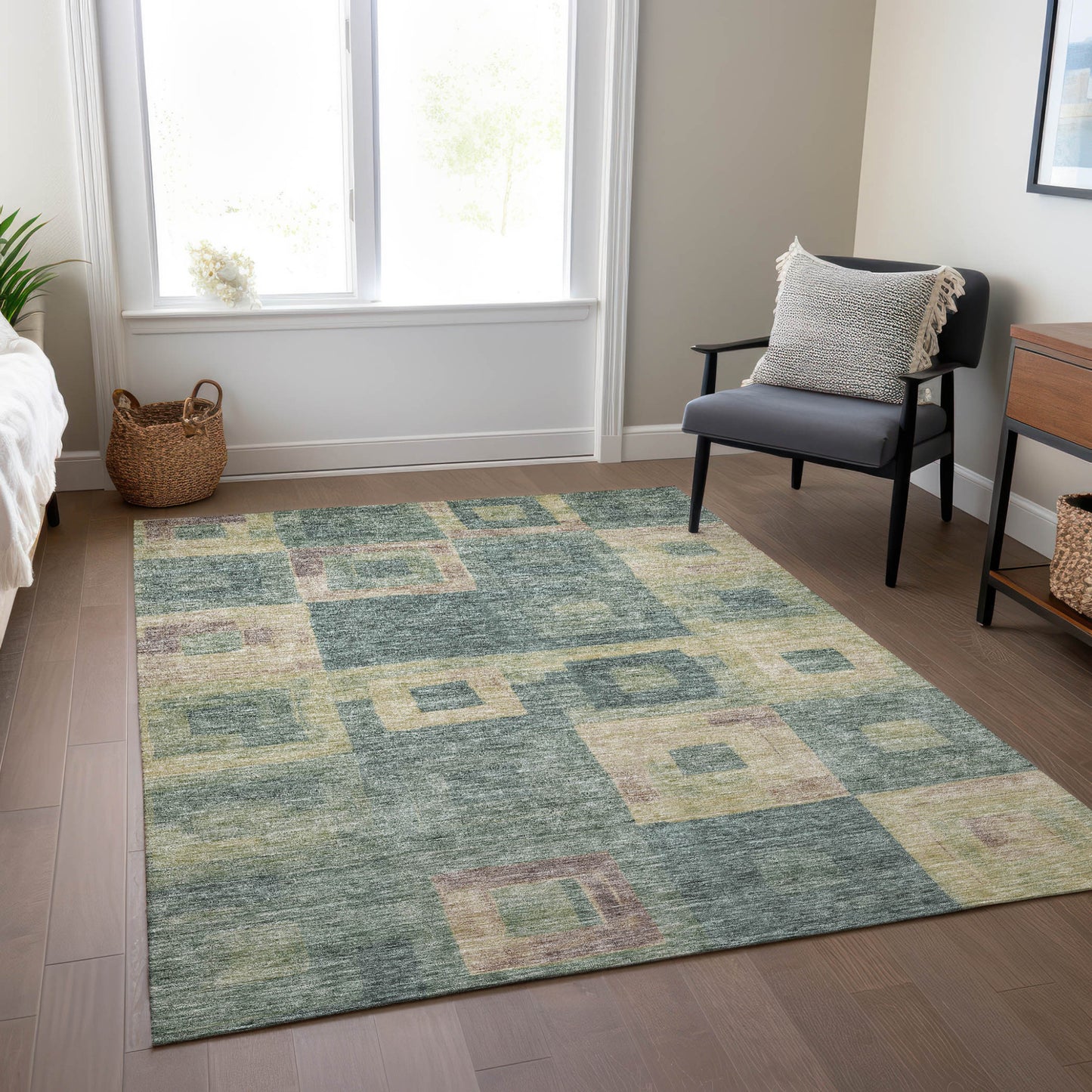 3' X 5' Sage And Gray Geometric Washable Indoor Outdoor Area Rug-8