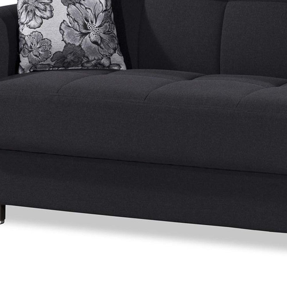 93" Dark Blue Chenille Convertible Futon Sleeper Sofa And Toss Pillows With Storage-7