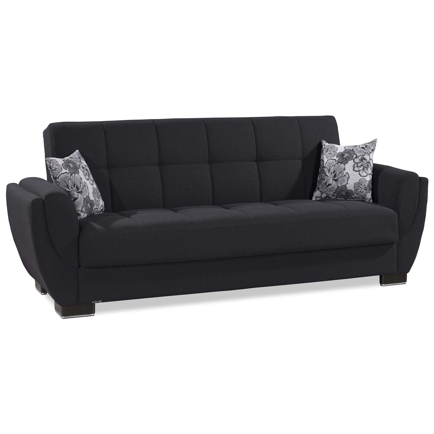 93" Dark Blue Chenille Convertible Futon Sleeper Sofa And Toss Pillows With Storage-8