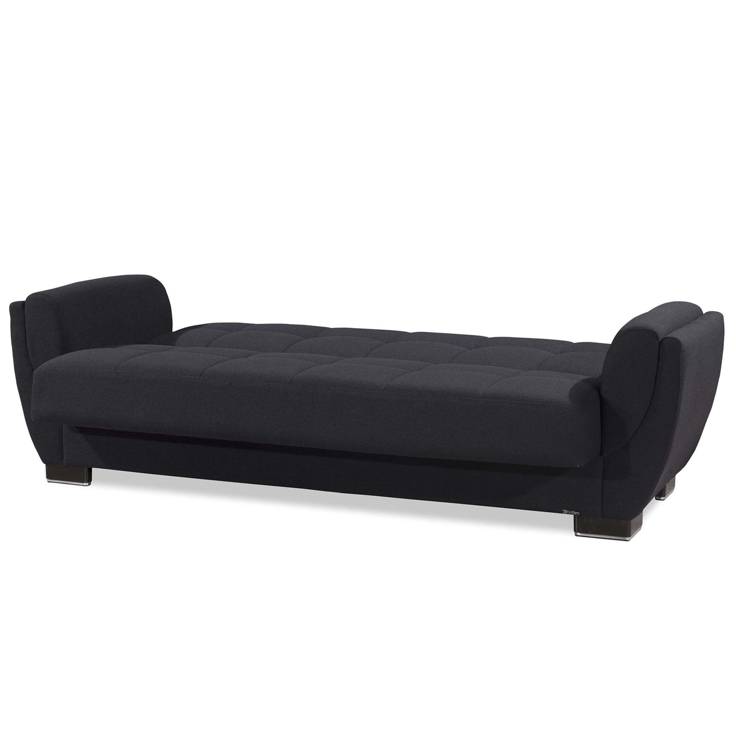 93" Dark Blue Chenille Convertible Futon Sleeper Sofa And Toss Pillows With Storage-3